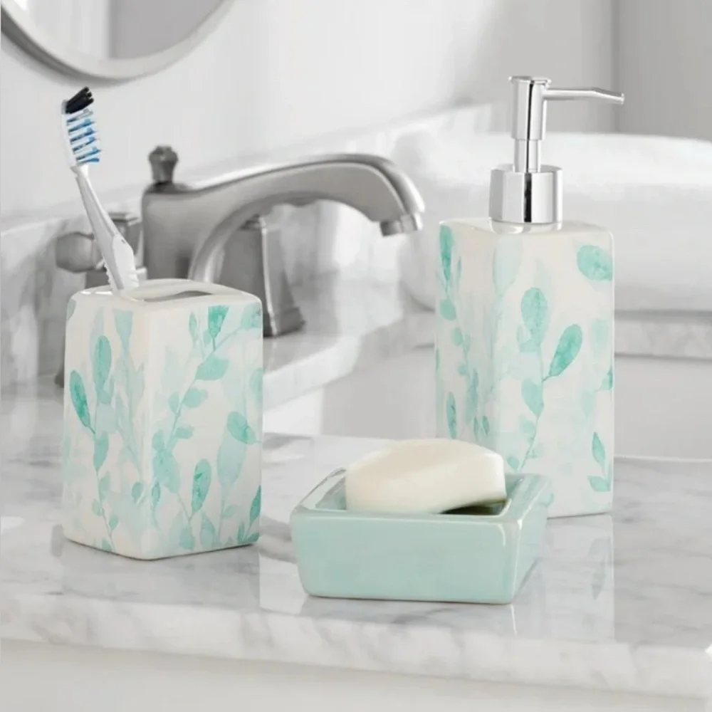 Mainstays Eucalyptus Green Polyester/Ceramic Bathroom Set, Green